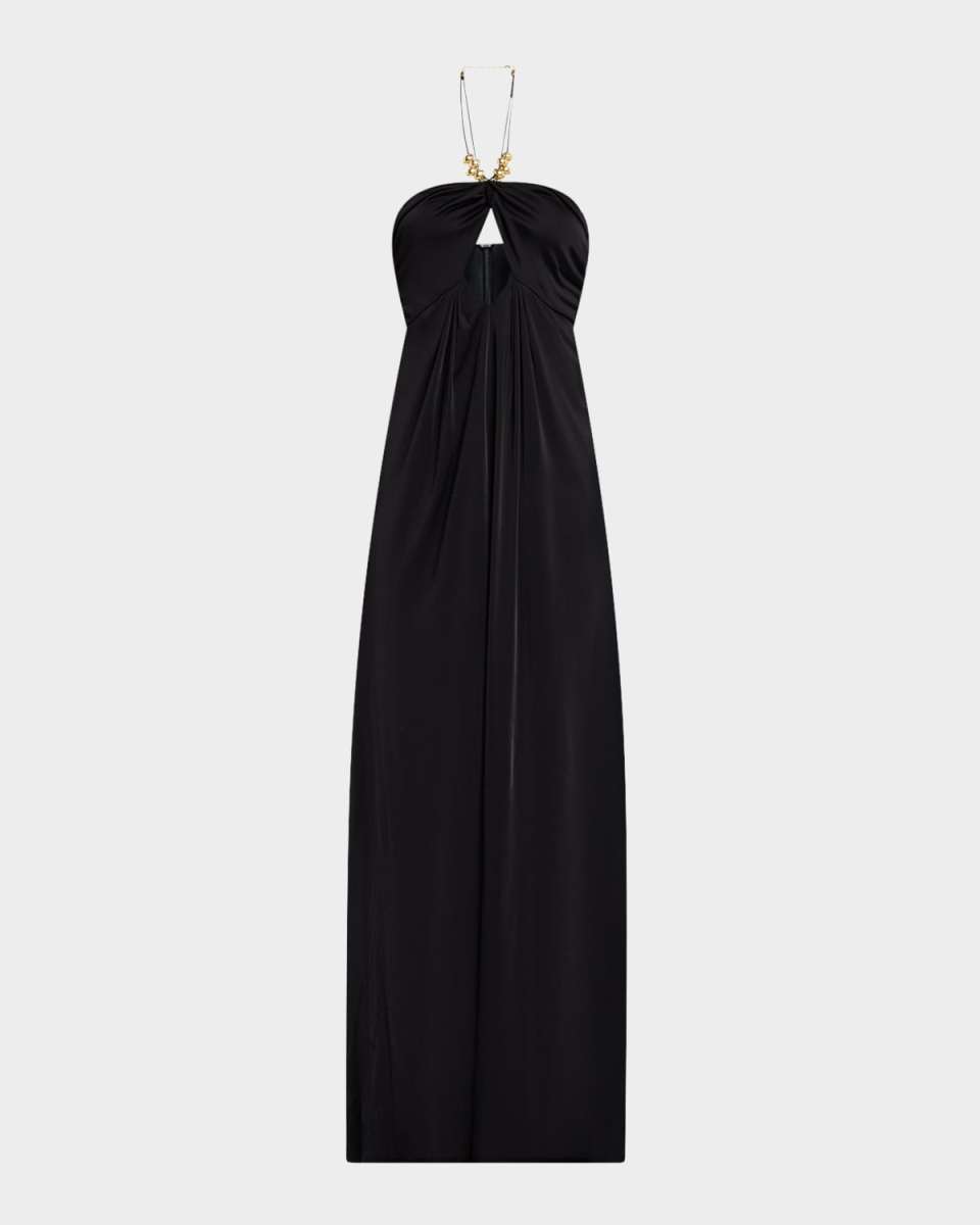 Camryn Cutout Bead-Embellished Halter Gown